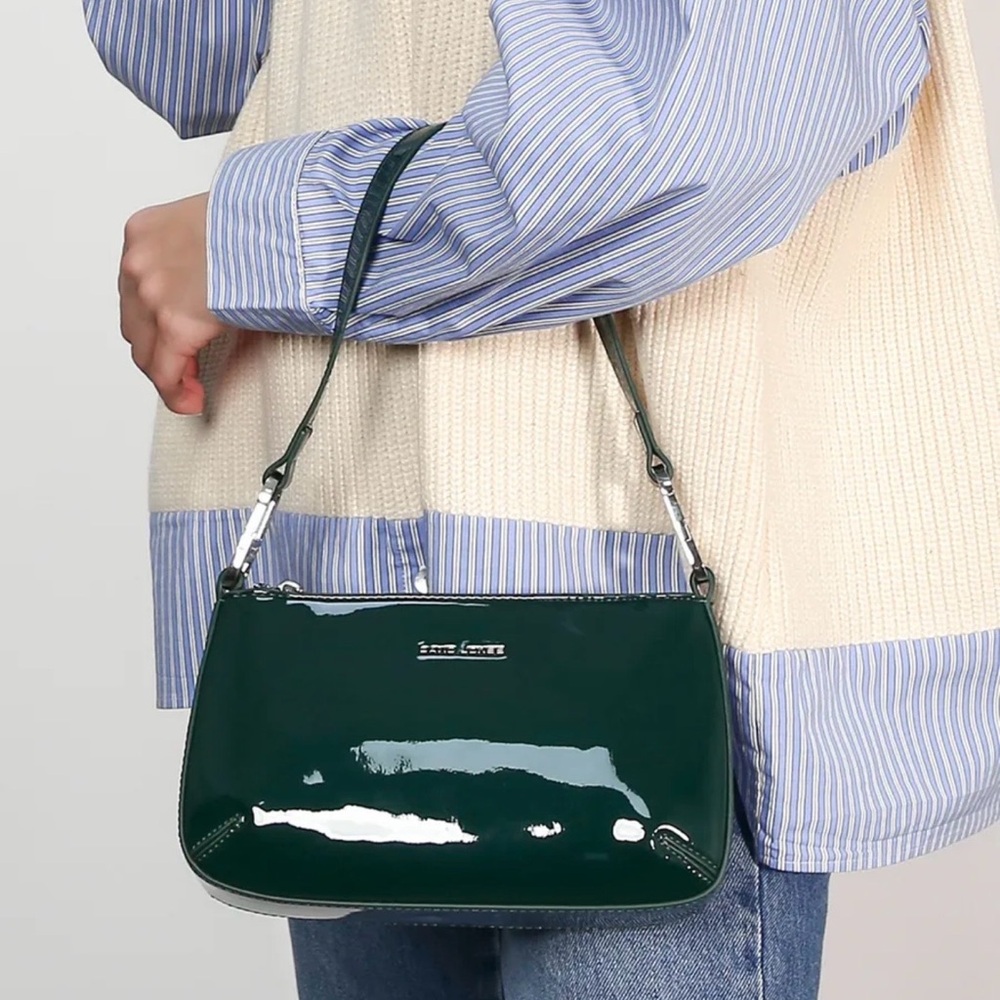 David Jones Green Patent Leather Shoulder Bag Small Baguette Purse NWT